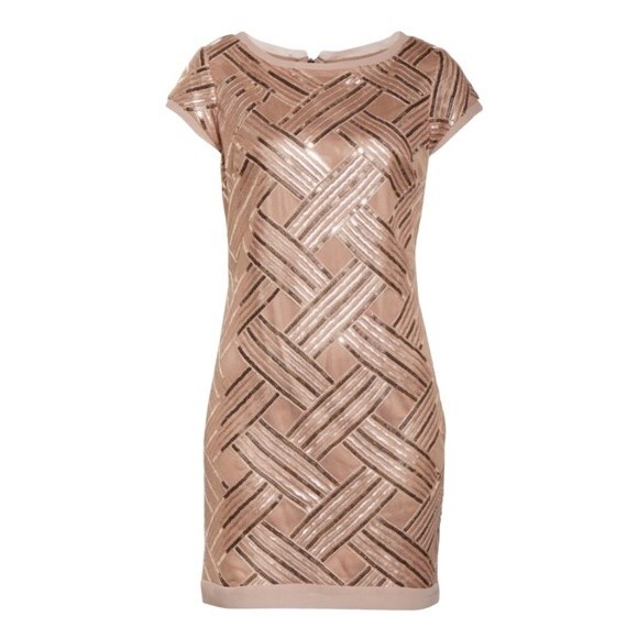 Eliza J Lattice Pattern Sequin Sheath Dress Rose Gold Taupe Women’s Size 6 - Picture 2 of 16